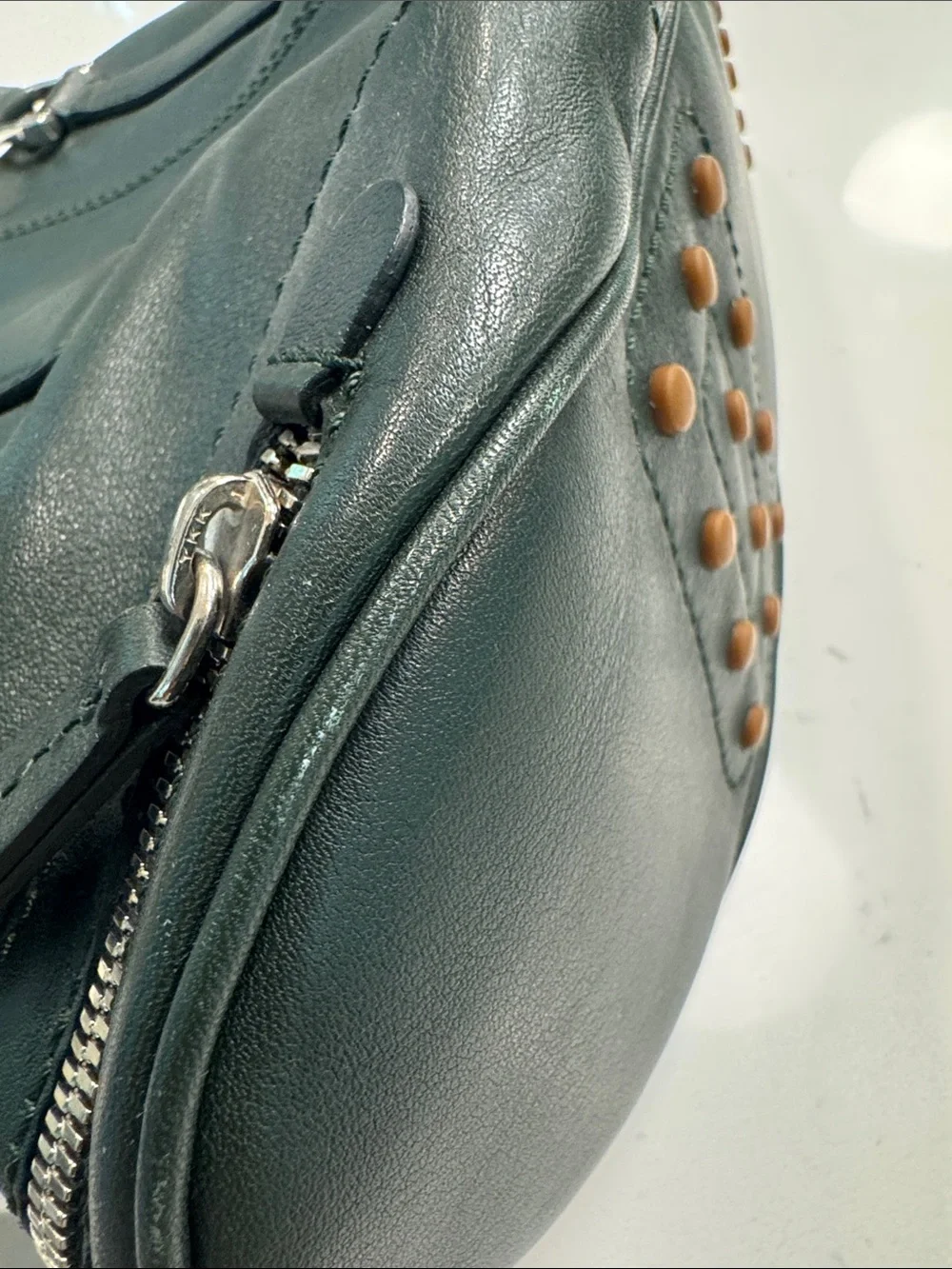 TOD'S Dark Green Leather Dome Satchel